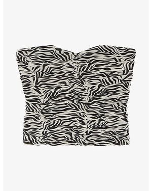 The Kooples Strapless Graphic-Print Woven Bustier Top - Black