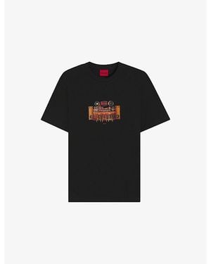 HUGO Artwork-Print Short-Sleeved Cotton-Jersey T-Shirt - Black