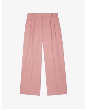 The Kooples Pleated-Front Wide-Leg High-Rise Lyocell, Linen And Cotton Trousers - Pink