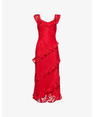 Pretty Lavish Neima Devore Frilled Woven Midi Dress - Red