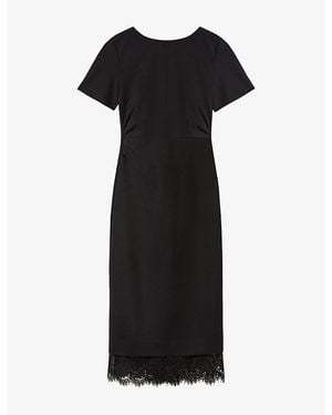 Whistles Ponte Lace-Trim Crepe Midi Dress - Black