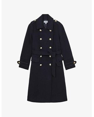 Reiss Farley Double-Breasted Wool-Blend Coat - Blue