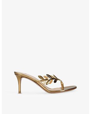 Gianvito Rossi Flavia Leaf Heeled Leather Mules - Metallic
