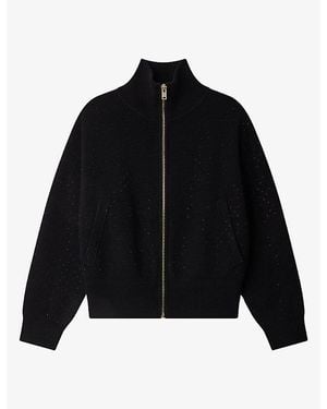 Sandro Rhinestone-Embellished Relaxed-Fit Knitted Cardigan - Black