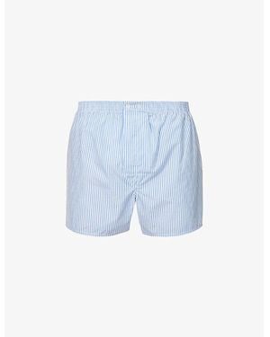 Derek Rose James Striped-Pattern Classic-Fit Cotton Boxer Briefs - Blue