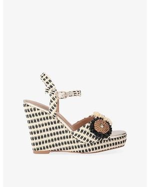 Carvela Kurt Geiger Sorrento Flower Raffia Wedge Sandals - Metallic