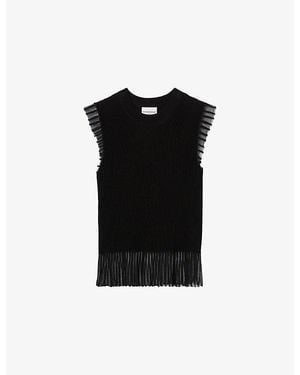 Claudie Pierlot Sleeveless Ruffled Knitted Top - Black