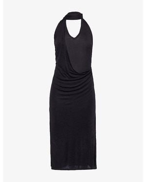 Belle Anna Duo Halterneck Wool-Blend Midi Dress - Blue