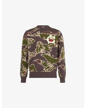 ICECREAM Tiger Stripe Crewneck Cotton-Knit Sweater - Green