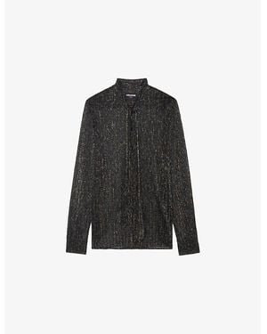 Zadig & Voltaire Tulba Metallic Tie-Neck Woven Shirt - Black