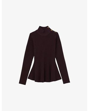 Reiss Isabella Peplum-Hem Stretch-Knit Top - Purple