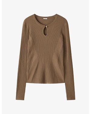 JOSEPH Luz Rib Merino-Wool Blend Top - Brown
