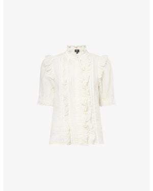 ME+EM Ruffle-Trim Broderie Cotton Blouse - White