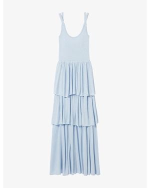 Claudie Pierlot Scoop-Neck Ruffle-Skirt Knitted Maxi Dress - Blue