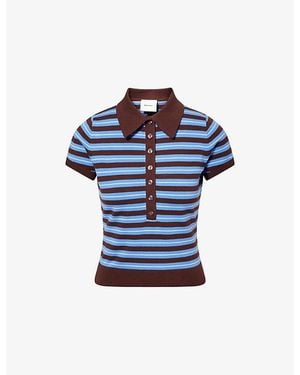 Reformation Bentley Striped Cotton-Blend Polo-Top - Blue