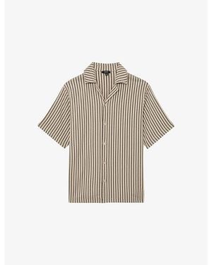 Reiss Griff Cuban-Collar Striped Stretch-Woven Shirt - Grey