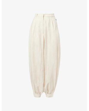 Atelier Ninety Five Balloon Hem Cotton And Linen Blend Trousers - Natural
