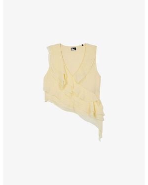 The Kooples Sleeveless Ruffle-Trim Woven Top - White