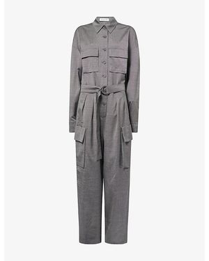 Frankie Shop Linda Belted Wool-Blend Jumpsuit - Grey