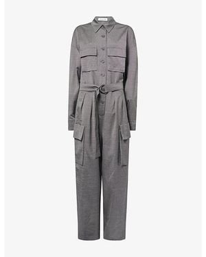 Frankie Shop Linda Belted Wool-Blend Jumpsuit - Grey