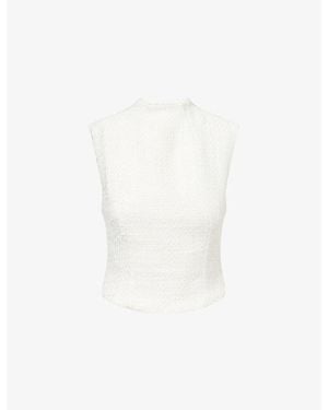 Odd Muse Sleeveless High-Neck Bouclé Top - White
