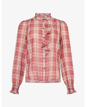 ME+EM Check Semi-Sheer Cotton Blouse - Pink