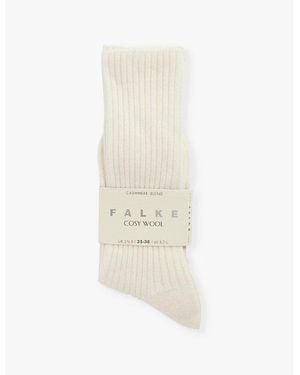 FALKE Off- Cozy Wool Ribbed Knit Socks - White