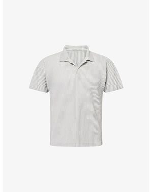 Homme Plissé Issey Miyake Basics Pleated Knitted Polo Top - White