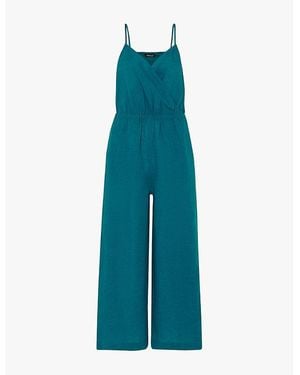 Whistles Wrap-Front Sleeveless Linen And Cotton-Blend Jumpsuit - Blue