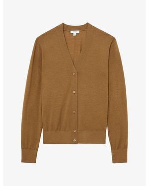 Reiss Simi V-Neck Wool Cardigan - Brown