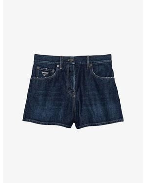 Prada Wide-Leg Mid-Rise Denim Shorts - Blue