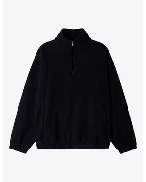 Sandro Half-Zip Oversized-Fit Fleece Sweatshirt - Black