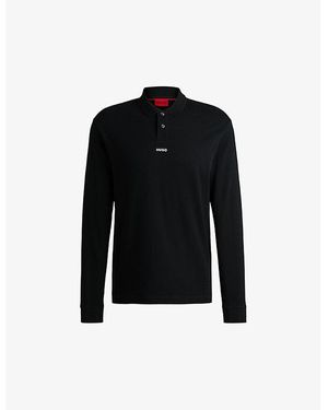 HUGO Logo-Print Relaxed-Fit Cotton-Piqué Polo Shirt - Black