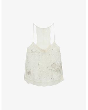 Zadig & Voltaire Claudy Rhinestone-Embellished Silk Cami Top - White