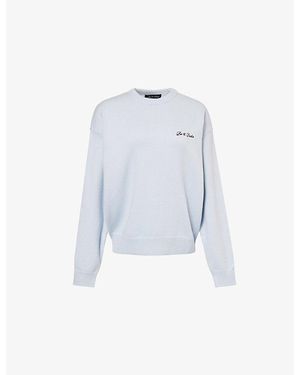 Ru & Rocka Brand-Embroidery Round-Neck Knitted Jumper - Blue