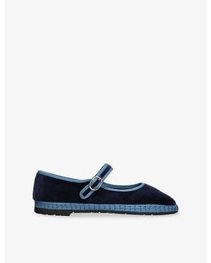Flabelus Montague Cotton-Velvet Mary Jane Flats - Blue