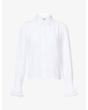 ME+EM Lace-Trim Cheesecloth Cotton Blouse - White