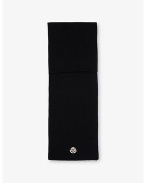 Moncler Brand-Patch Ribbed Wool Scarf - Black