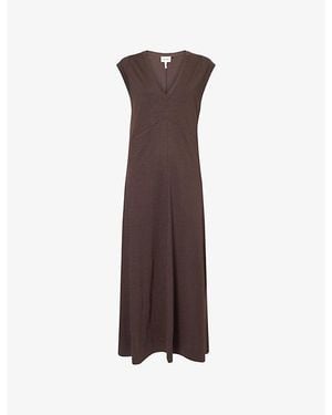 ME+EM V -Neck A-Line Cotton Maxi Dress - Brown