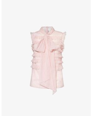 Huishan Zhang Amelie Ruffled Sleeveless Mesh-Silk Top - Pink