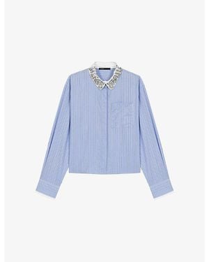 Maje Striped Detachable-Collar Cotton Shirt - Blue