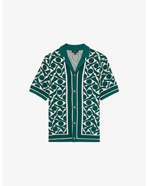 Reiss Edmonds Geometric-Pattern Towelling Shirt - Green