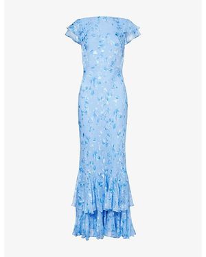 RIXO London Ordinia Silk-Satin Devoré Gown - Blue