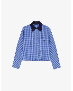 Maje Rhinestone-Embellished Removable-Collar Cotton Shirt - Blue