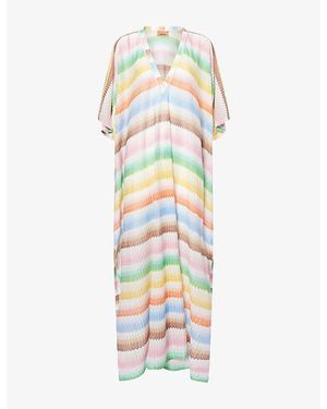 Missoni Stripe Metallic-Knit Kaftan - White