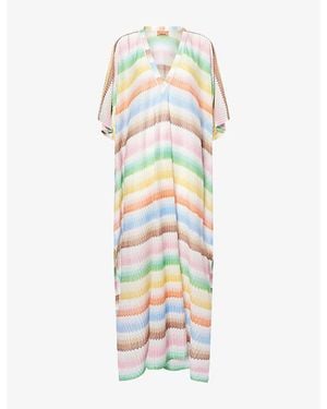 Missoni Stripe Metallic-Knit Kaftan - White