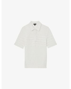 Reiss Falklands Striped-Knit Cotton-Blend Polo Shirt - White