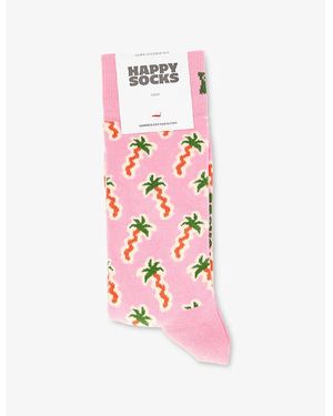 Happy Socks Palm Tree Cotton-Blend Socks - Pink