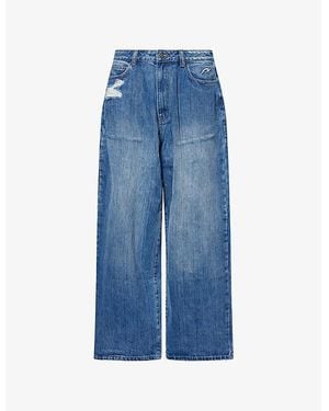 Jaded London Tattoo-Print Distressed Denim Jeans - Blue