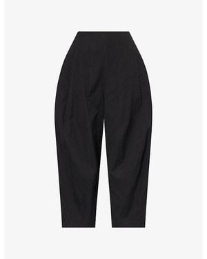 Ashlyn Pallin Pleated Cropped-Leg Cotton Trousers - Black